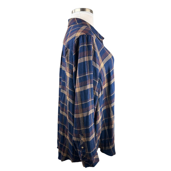 Torrid Lizzie Crinkle Flannel Gauze Button Up Tunic Navy Plaid Plus Size 4 4X - Picture 9 of 16